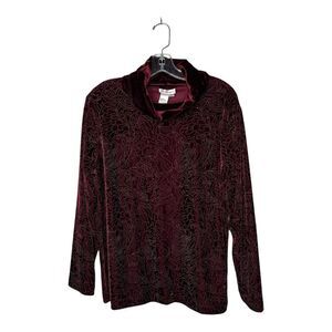 Coldwater Creek Top Womens Large Red Velvet Embellished‎ Cowl Neck Holidays Glam